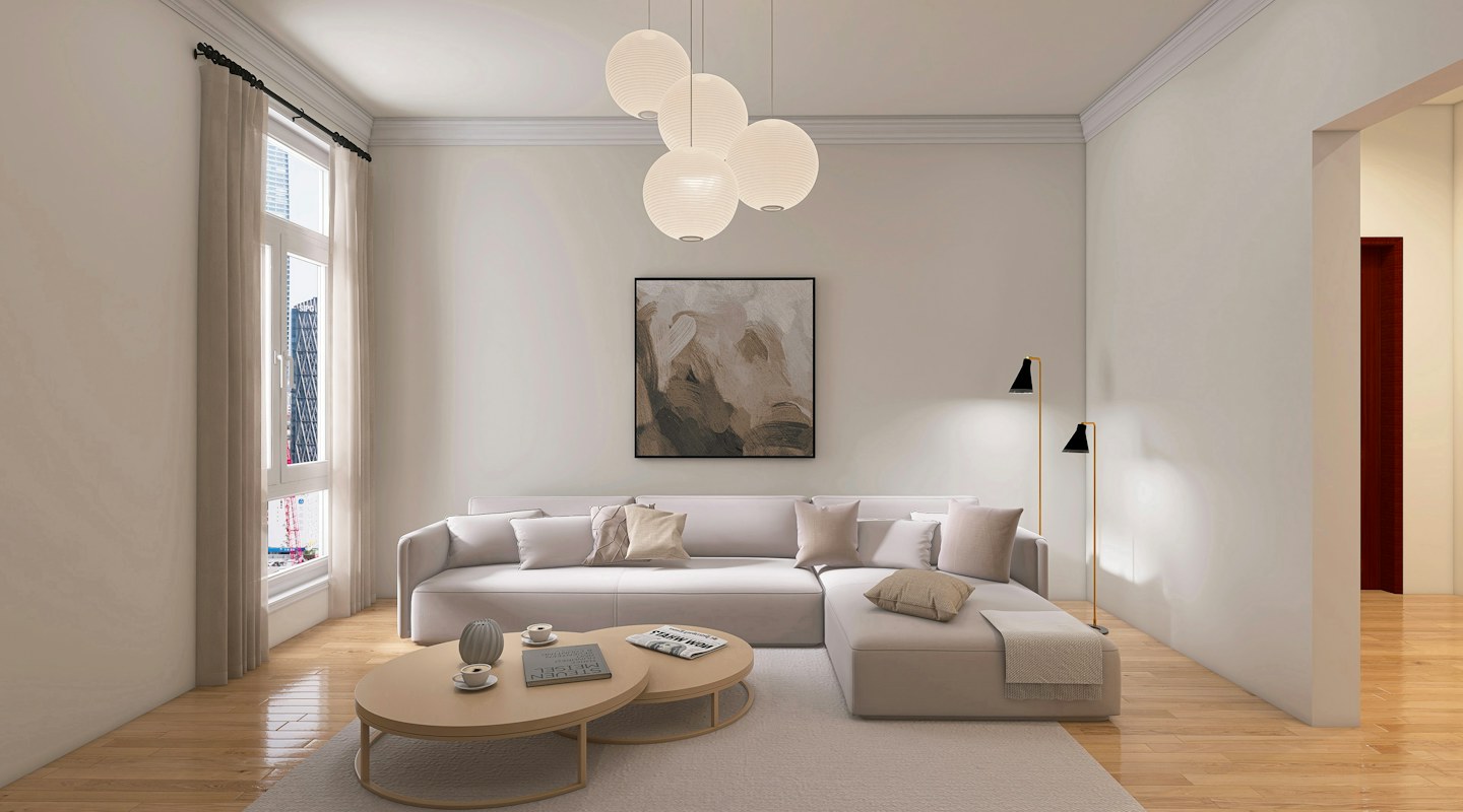 Salon contemporain lumineux illustrant un projet de rénovation